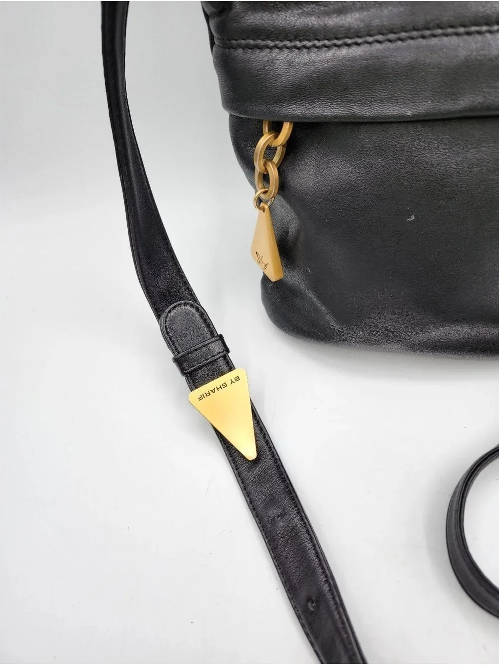 Sharif Black Leather Crossbody Bag with Gold Accents